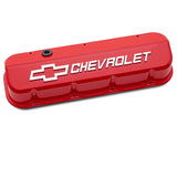 Proform 141-873 Engine Valve Covers; Tall; Die-Cast; BB Chevy; Red with Raised Chevy Logo