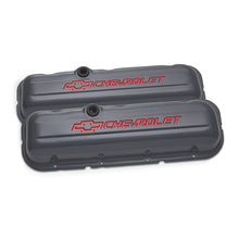 Load image into Gallery viewer, Chevy--Bowtie;-Steel-Valve-Covers;-Tall;-BB;-Recessed-Red-Emblems;-Shark-Gray-Finish