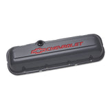 Proform 141-888 Engine Valve Covers; Stamped Steel; Tall; Shark Gray; w/ Bowtie Logo; BB Chevy