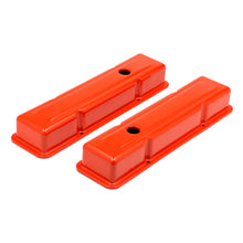 Load image into Gallery viewer, Chevy-283-400-Short-Orange-Powder-Coated-Valve-Covers--No-Baffles