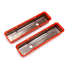 Load image into Gallery viewer, Chevy-283-400-Short-Orange-Powder-Coated-Valve-Covers--No-Baffles
