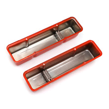 Load image into Gallery viewer, Chevy-283-400-Tall-Orange-Powder-Coated-Baffled-Valve-Covers