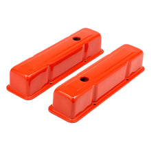 Load image into Gallery viewer, Chevy-283-400-Tall-Orange-Powder-Coated-Baffled-Valve-Covers