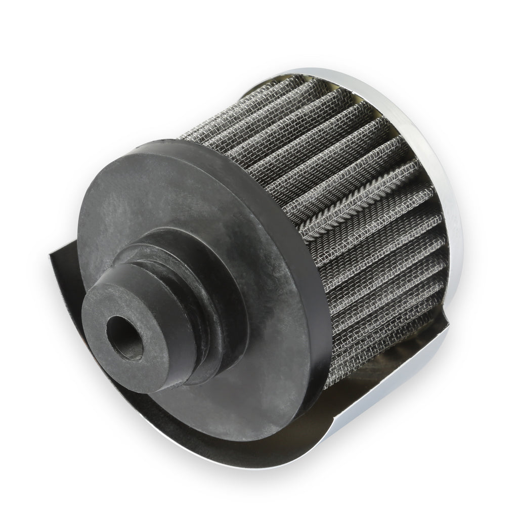Chrome-Valve-Cover-Breather---Push-On-Style-Open-Element-With-Shield