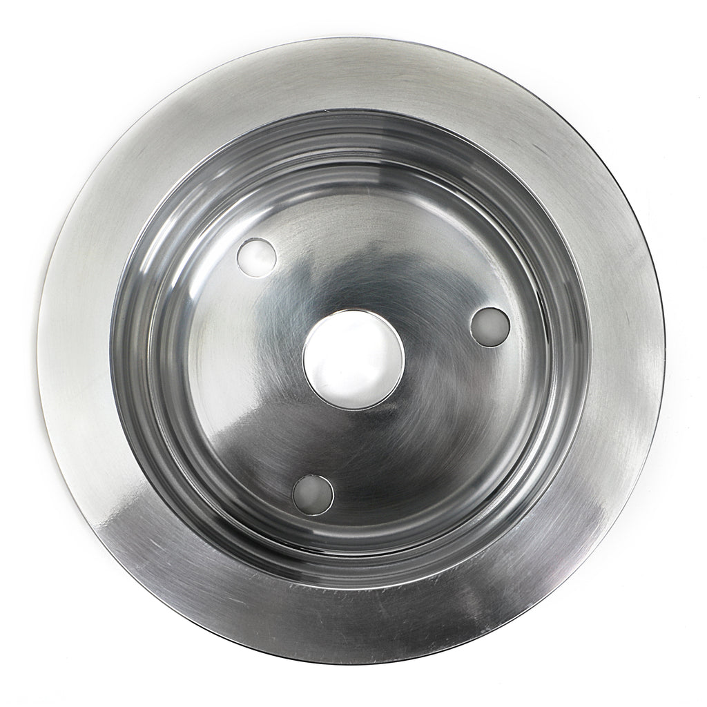 Crankshaft-Pulley;-3-Groove;-55-68-Chevrolet-283-350;-Long-WP--Pol.-Aluminum