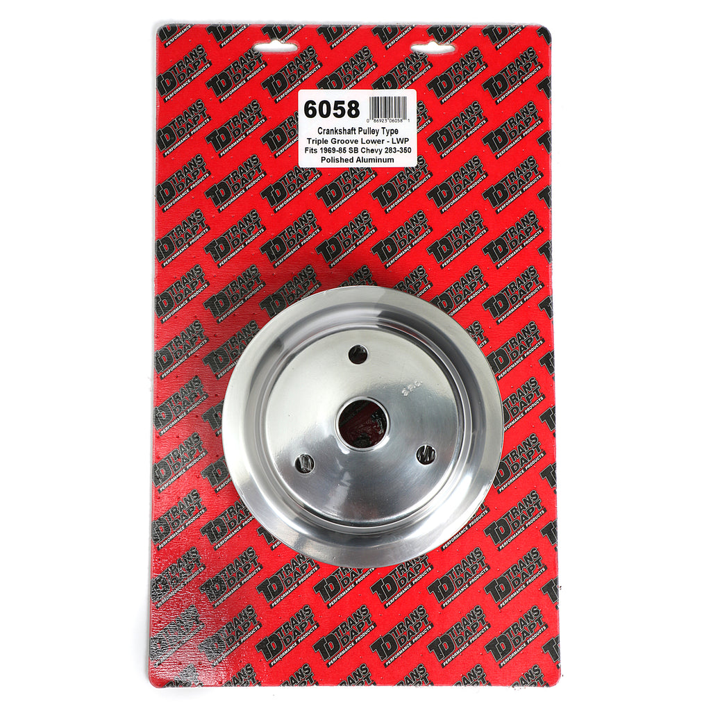Crankshaft-Pulley;-3-Groove;-55-68-Chevrolet-283-350;-Long-WP--Pol.-Aluminum
