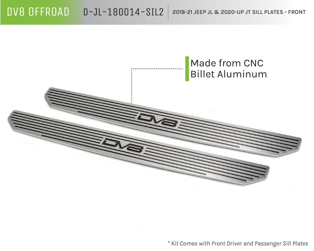 DV8 Offroad D-JL-180014-SIL2 Front Sill Plates with DV8 Logo for Select Jeep Gladiator, Jeep Wrangler