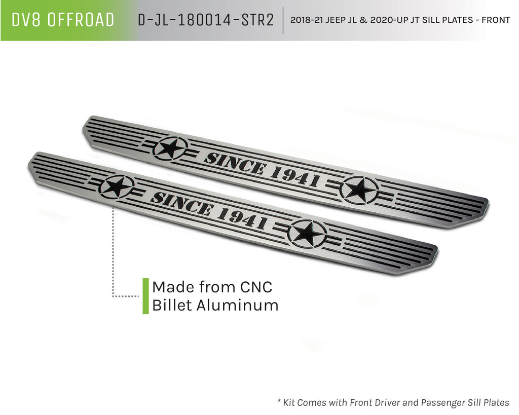 DV8 Offroad D-JL-180014-STR2 Front Sill Plates with in.Since 1942 in. Logo for Select Jeep Gladiator, Jeep Wrangler