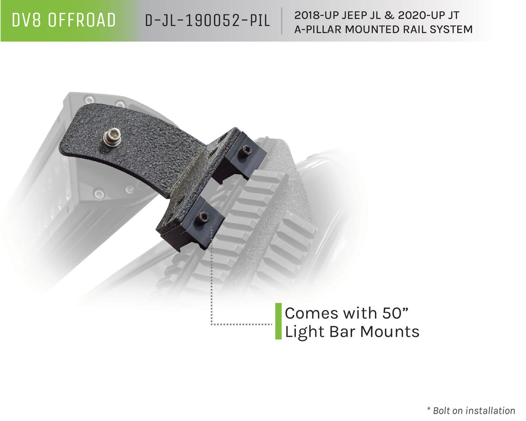 DV8 Offroad D-JL-190052-PIL A-Pillar Mounted Rail System for Select Jeep Gladiator, Jeep Wrangler