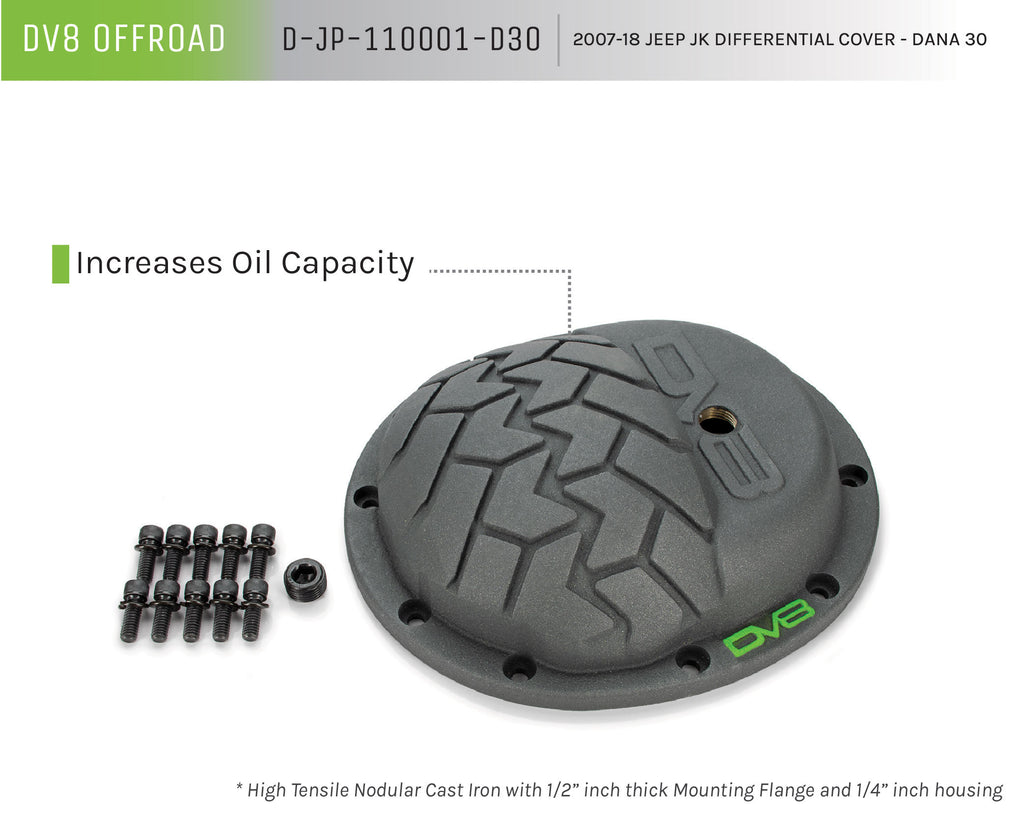 DV8 Offroad D-JP-110001-D30 Differential Cover; Dana 30 for Select Jeep Wrangler, Jeep Wrangler JK