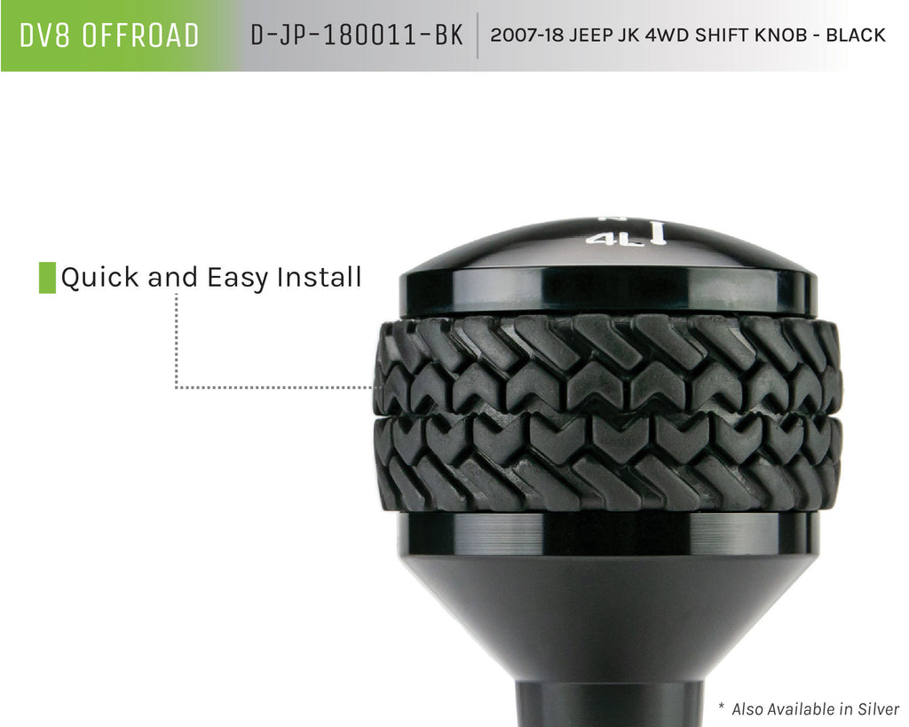 DV8 Offroad D-JP-180011-BK 4WD Shift Knob; Black for Select Jeep Wrangler, Jeep Wrangler JK