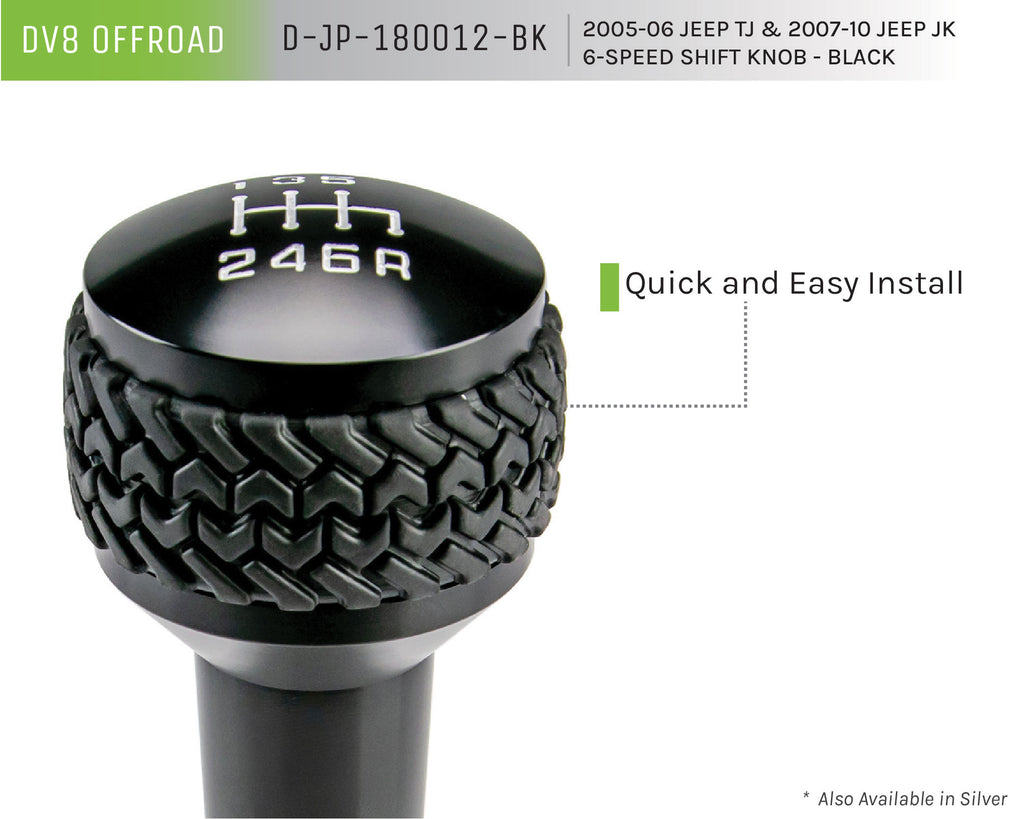 DV8 Offroad D-JP-180012-BK 6-Speed Shift Knob; Black for Select Jeep Wrangler