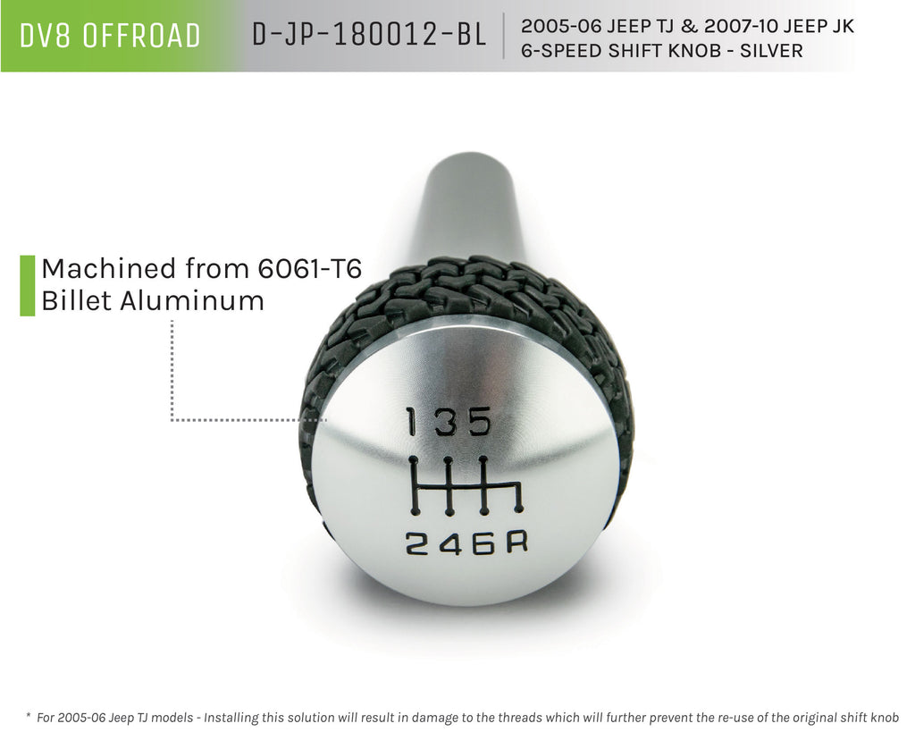 DV8 Offroad D-JP-180012-BL 6-Speed Shift Knob; Silver for Select Jeep Wrangler