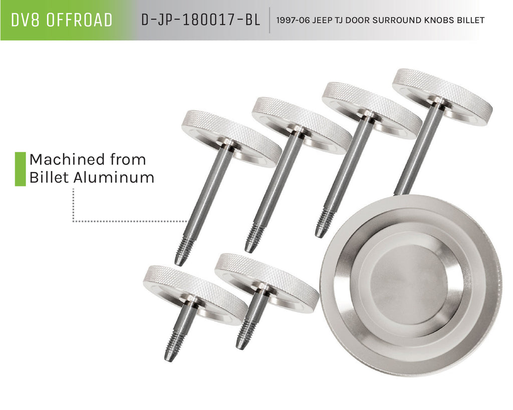 DV8 Offroad D-JP-180017-BL Door Surround Knobs; Billet; Sold as Set for Select Jeep Wrangler
