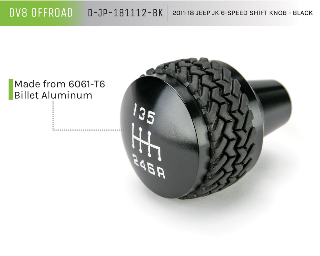 DV8 Offroad D-JP-181112-BK 6-Speed Shift Knob; Black for Select Jeep Wrangler, Jeep Wrangler JK