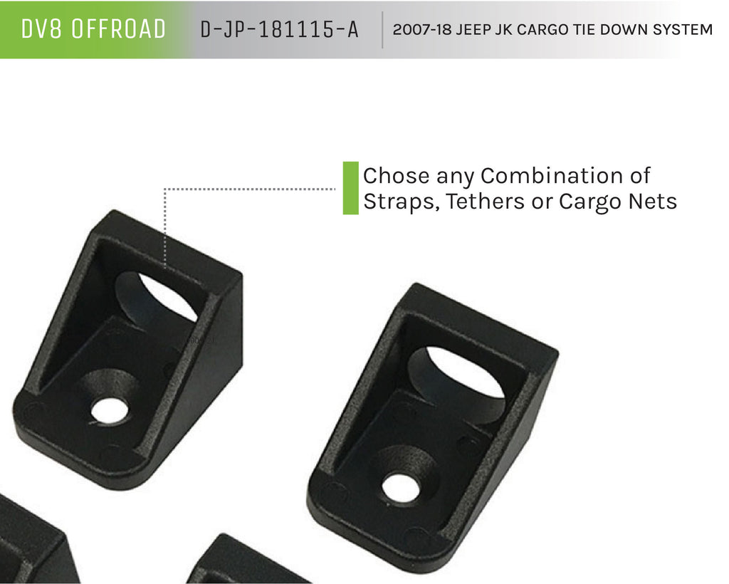 DV8 Offroad D-JP-181115-A Cargo Tie Down System; 4-Pieces for Select Jeep Wrangler, Jeep Wrangler JK