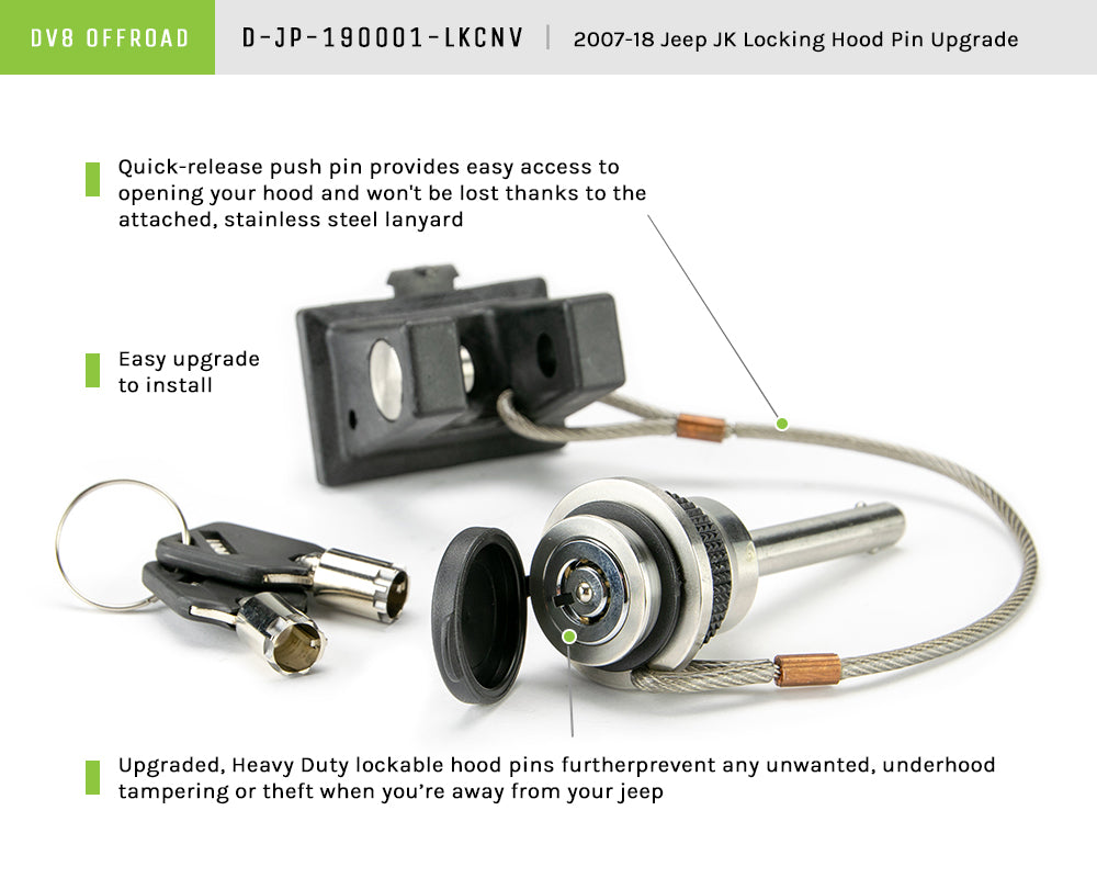 DV8 Offroad D-JP-190001-LKCNV Locking Pin Upgrade for Hold Down Kit for Select Jeep Wrangler, Jeep Wrangler JK