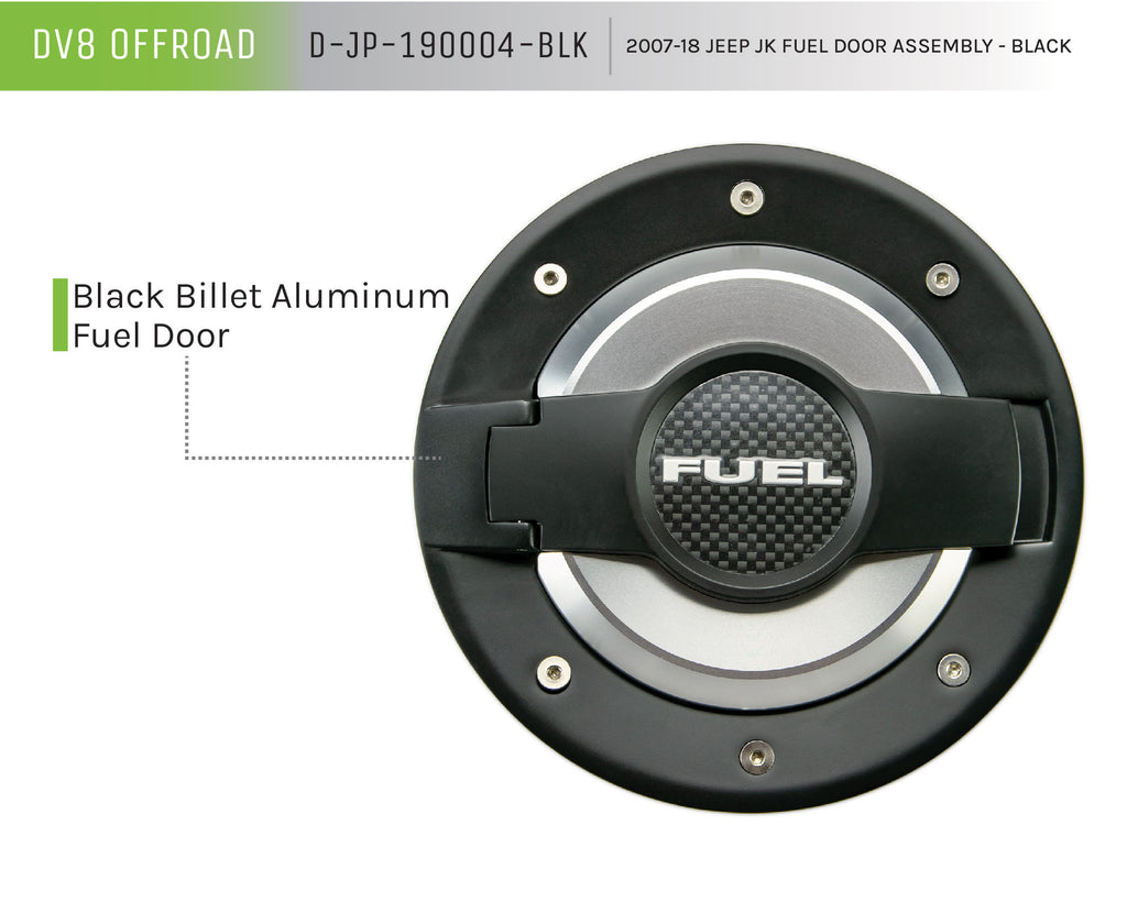DV8 Offroad D-JP-190004-BLK Fuel Door Assembly; Blk/Slvr for Select Jeep Wrangler, Jeep Wrangler JK