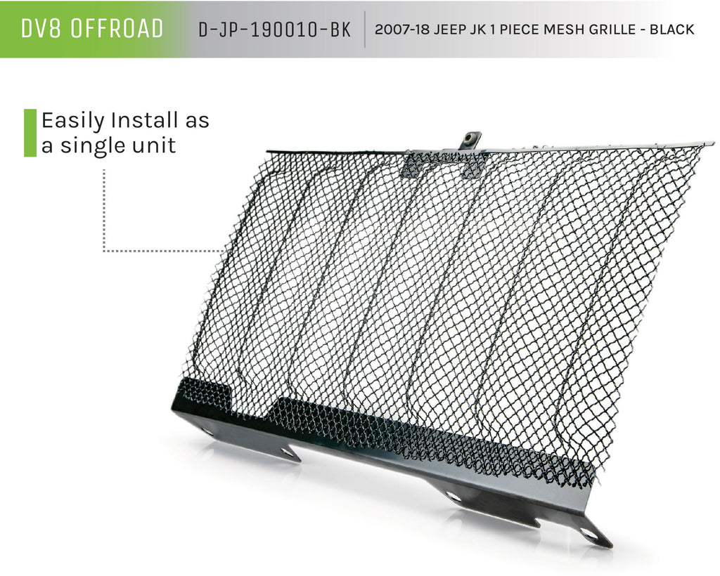 DV8 Offroad D-JP-190010-BK Mesh Grill; 1 Piece; Black for Select Jeep Wrangler, Jeep Wrangler JK