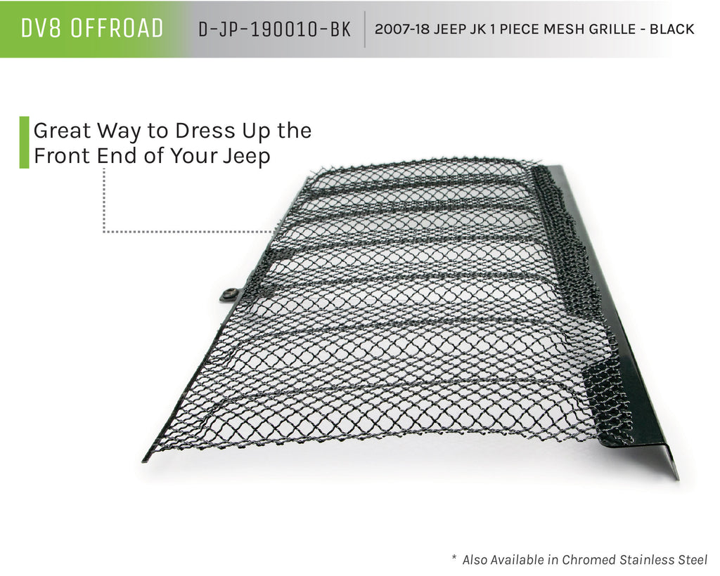DV8 Offroad D-JP-190010-BK Mesh Grill; 1 Piece; Black for Select Jeep Wrangler, Jeep Wrangler JK