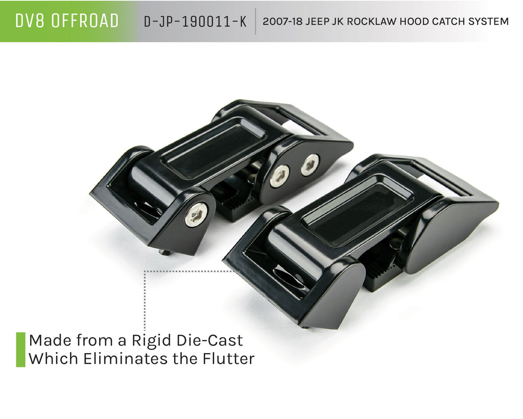 DV8 Offroad D-JP-190011-K Rocklaw Hood Catch System; Pair for Select Jeep Wrangler, Jeep Wrangler JK
