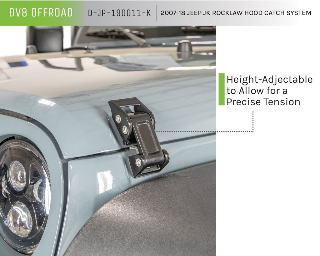 DV8 Offroad D-JP-190011-K Rocklaw Hood Catch System; Pair for Select Jeep Wrangler, Jeep Wrangler JK