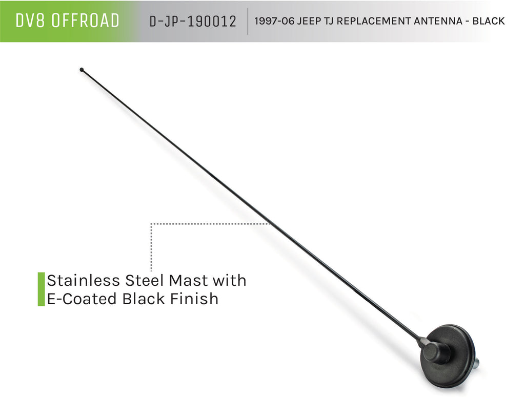 DV8 Offroad D-JP-190012 Replacement Antenna; Black for Select Jeep Wrangler