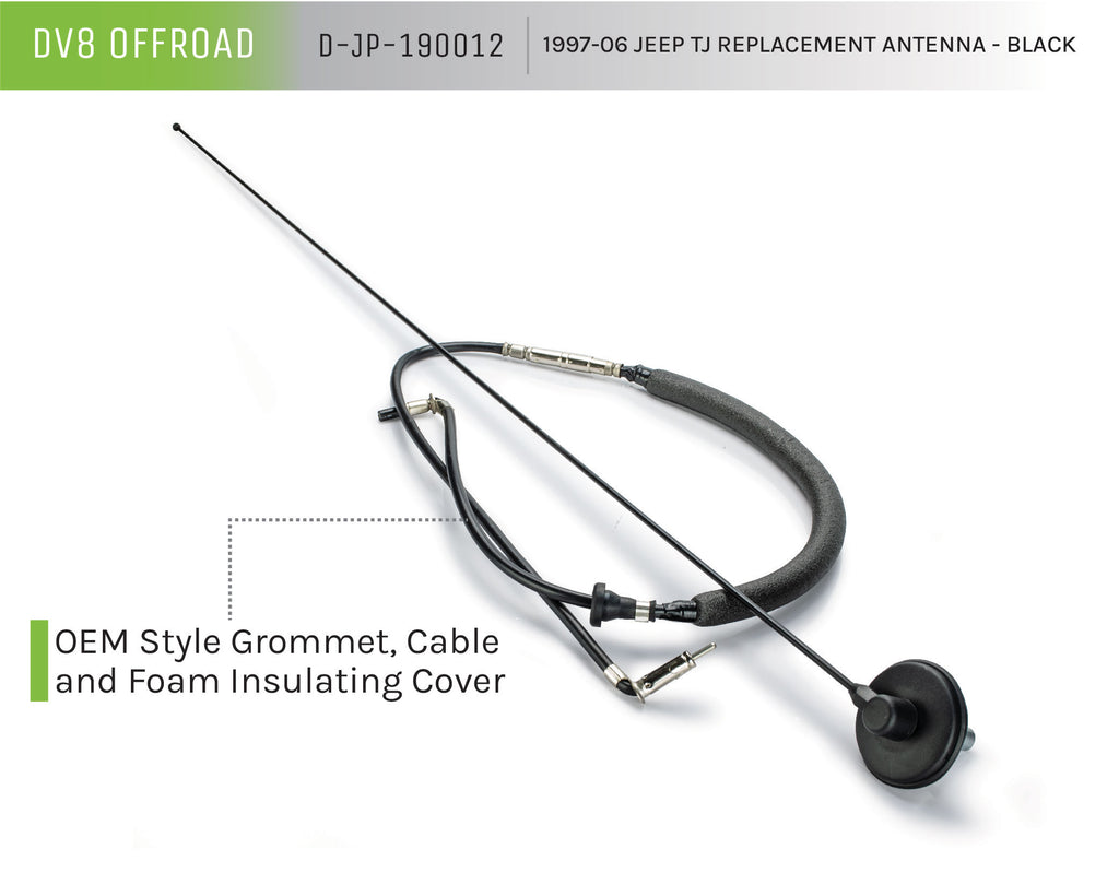 DV8 Offroad D-JP-190012 Replacement Antenna; Black for Select Jeep Wrangler