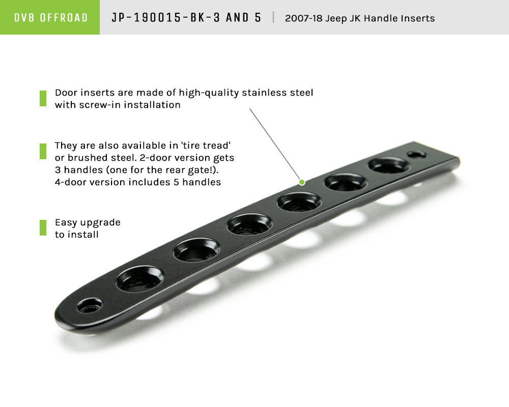 DV8 Offroad D-JP-190015-BK-3 Black Door Handles Inserts; 3-Pieces for Select Jeep Wrangler, Jeep Wrangler JK