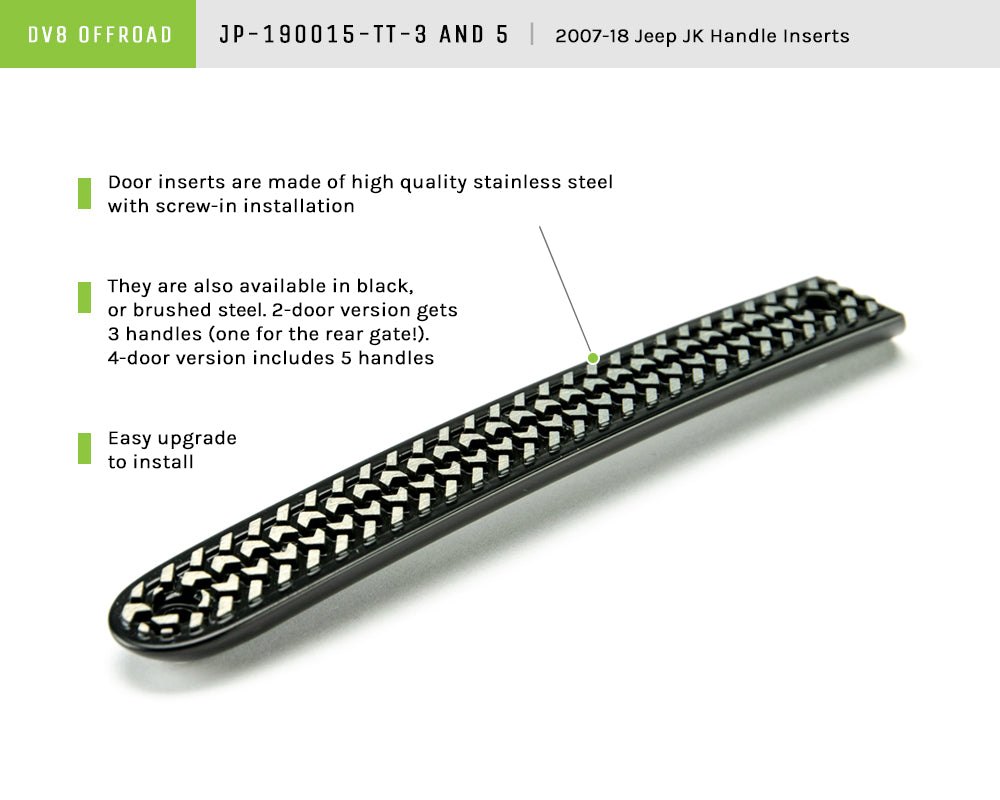 DV8 Offroad D-JP-190015-TT-3 Tire Tread Door Handle Inserts; 3-Pieces for Select Jeep Wrangler, Jeep Wrangler JK