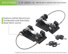 Load image into Gallery viewer, DV8 Offroad D-JP-190021-LK Locking Hood Hold Down; Pair for Select Jeep Wrangler