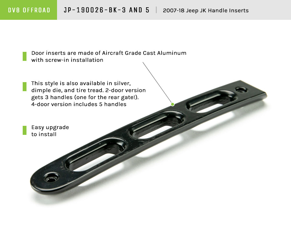 DV8 Offroad D-JP-190026-BK-3 Black Slot Door Handle Insert; 3-Pieces for Select Jeep Wrangler, Jeep Wrangler JK