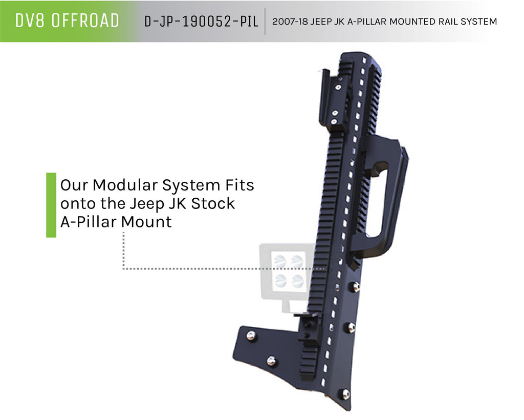 DV8 Offroad D-JP-190052-PIL Picatinny A-Pillar Mounted Rail System for Select Jeep Wrangler, Jeep Wrangler JK
