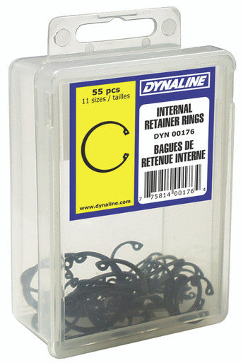 Dynaline 00176 Internal Retainer Ring Assortment Dynakit, 55 Pieces, 11 Sizes (R3000 - 025 to 100) Internal