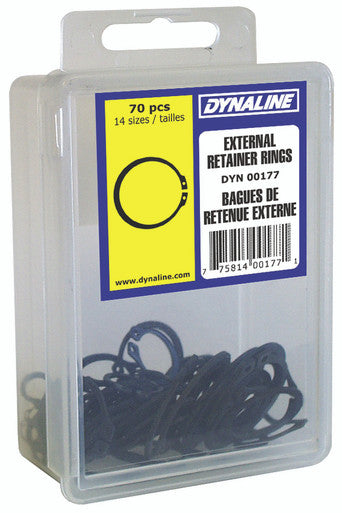 Dynaline 00177 External Retainer Ring Assortment Dynakit, 70 Pieces, 14 Sizes (R3100 - 018 -100) External