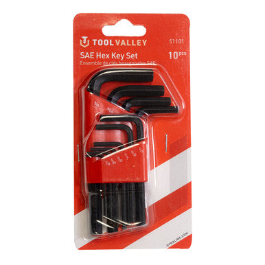 Tool Valley 51101 SAE Hex Key Set, 10 Pcs - Red Table
