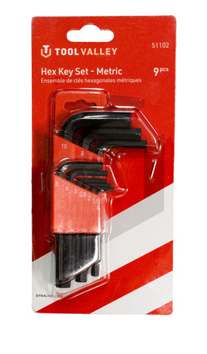 Tool Valley 51102 Hex Key Set - 9 Pc Metric - Red Table