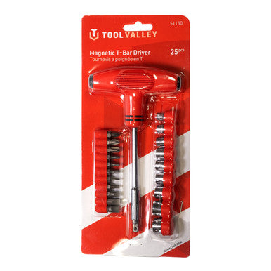 Tool Valley 51130 Magnetic T-Bar Driver, 25 Pcs - Red Table
