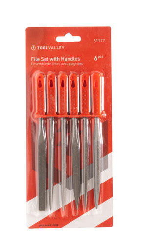 Tool Valley 51177 File Set with Handles, 6 Pcs - Red Table