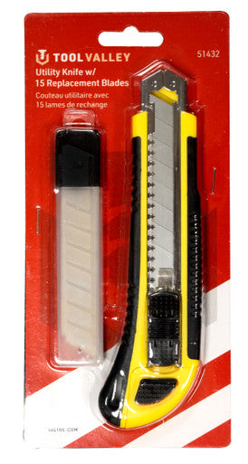 Tool Valley 51432 Utility Knife w/ Self Feeding & 15 Replacement Blades Red Table