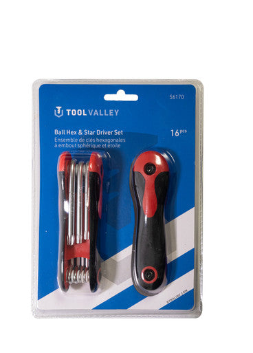 Tool Valley 56170 Ball Hex & Star Driver Set, 16 Pcs - Blue Table