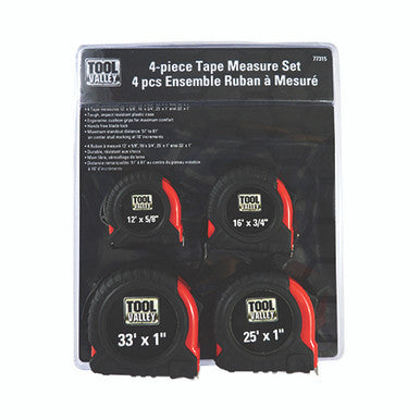 Tool Valley 77315 SAE Tape Measure Set - 4pc Pro Tool - Black Table