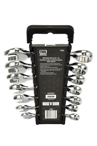 Tool Valley 77333 SAE Stubby Wrench Set - 7pc Pro Tool - Black Table