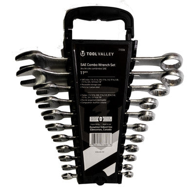 Tool Valley 77336 SAE Combo Wrench Set - 11pc Pro Tool - Black Table