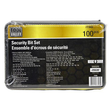Tool Valley 77343 Security Bit Set - 100 pc Pro Tool - Black Table