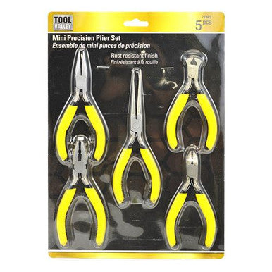 Tool Valley 77345 Mini Precision Plier Set - 5pc Pro Tool - Black Table