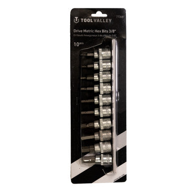 Tool Valley 77348 3/8" Dr. Metric Hex Bits-10pcs Pro Tool - Black Table
