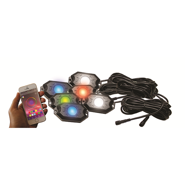 Discontinued~(3-Lbs.-7X5x5)~-New-6-Pod-RgbW-Hi-Power-Rock-Light-Complete-Kit-With-Bluetooth-App-Controls-In-Retail-Box