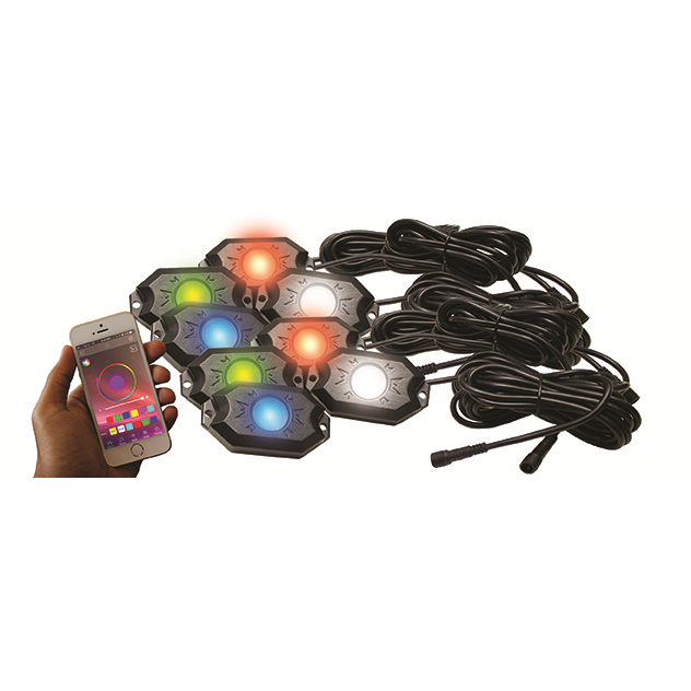 Discontinued~(4-Lbs.-8X7x6)~-New-8-Pod-RgbW-Hi-Power-Rock-Light-Complete-Kit-With-Bluetooth-App-Controls-In-Retail-Box