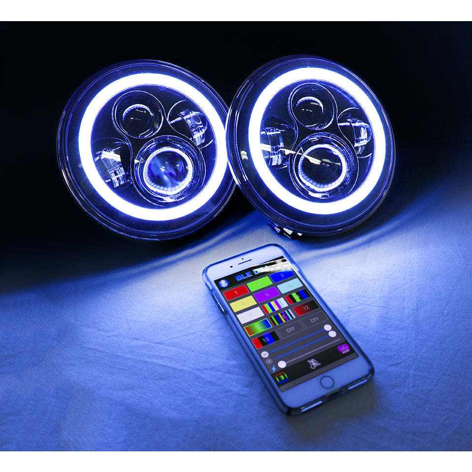 Discontinued~(6-Lbs.-16X10x5)~-(2)-7In-Led-Projector-Kit-4X10watt-W-Colorsmart-Rgb-Multi-Color-Halo-And-Plug--And-Play-H4-HL